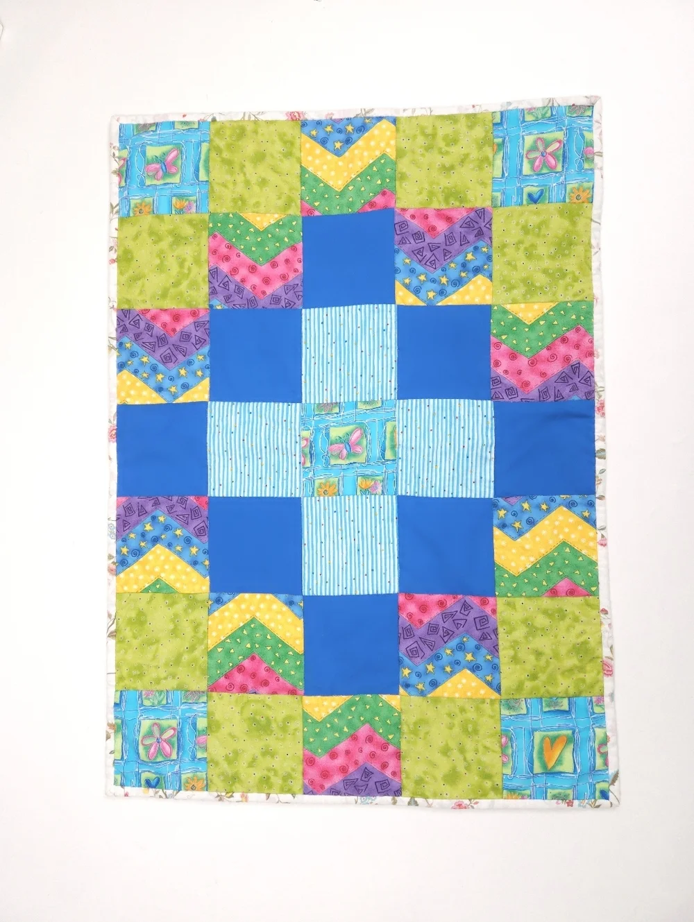 Handmade Patchwork Bright Colorful Cotton Play Lap Quilt 30x21.5 Inches